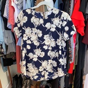 Navy Blue Floral Blouse